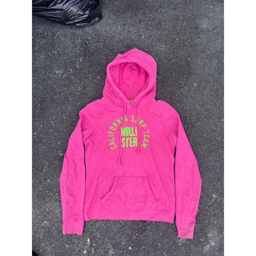 Hollister California Surf Team Pink Neon Green Graphic Hoodie Sweatshirt Medium